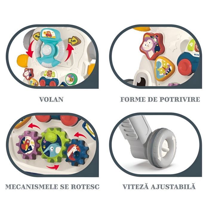 Antepremergător 3 în 1 cu Panou Educațional – Volan, Forme, Mecanisme Rotative & Viteză Reglabilă – Activity Walker Bebeluși [3]