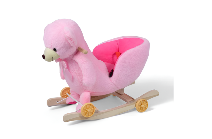 Balansoar Ursuleț Roz din Pluș cu Roți și Centură – 2 în 1, Stabil și Confortabil pentru Copii [2]