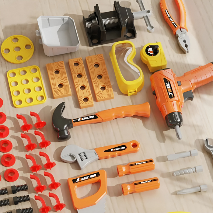 Banc de lucru pentru copii cu scule și accesorii – set atelier mecanic educativ cu bormașină, unelte și cască de protecție, joc de construcție STEM 3+ ani [5]