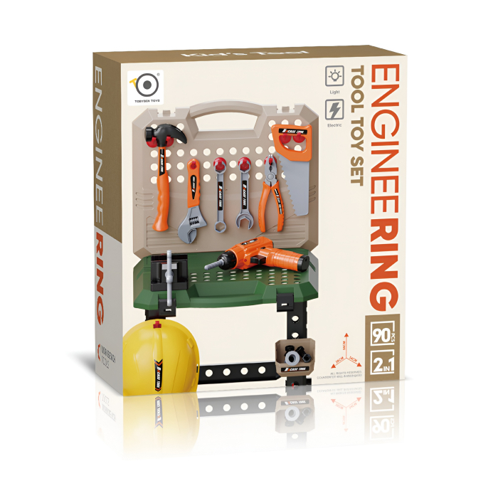 Banc de lucru pentru copii cu scule și accesorii – set atelier mecanic educativ cu bormașină, unelte și cască de protecție, joc de construcție STEM 3+ ani [7]