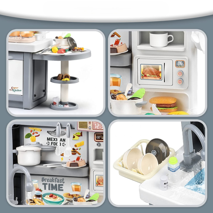 Bucătărie de Jucărie Multifuncțională pentru Copii cu Apă, Abur și Sunete – Set Complet cu Accesorii, 3+ Ani, GRI [5]