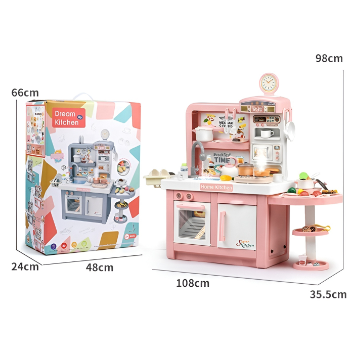 Bucătărie de Jucărie Multifuncțională pentru Copii cu Apă, Abur și Sunete – Set Complet cu Accesorii, 3+ Ani, ROZ [8]
