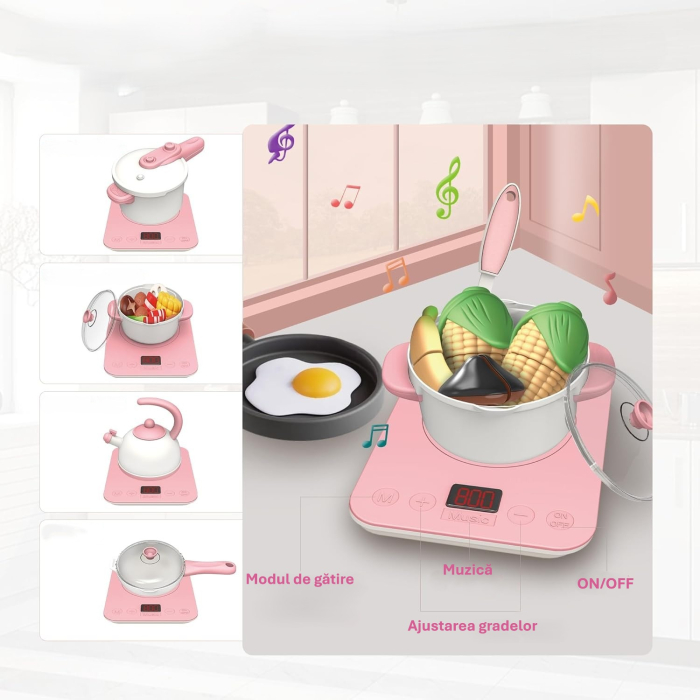 Bucătărie de Jucărie Multifuncțională pentru Copii cu Apă, Abur și Sunete – Set Complet cu Accesorii, 3+ Ani, ROZ [4]