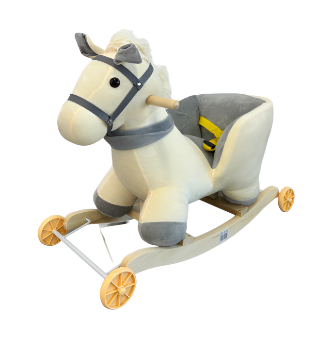 Cal Balansoar 2 în 1 din Pluș Crem cu Roți și Scaun cu Centură – Model Stabil și Confortabil pentru Copii [2]