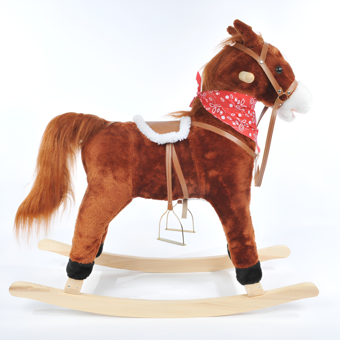 Cal Balansoar din Pluș cu Șa, Frâu și Sunete – Model Mare, Stabil, cu Bază din Lemn – Jucărie Premium pentru Copii [2]