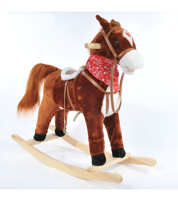 Cal Balansoar din Pluș cu Șa, Frâu și Sunete – Model Mare, Stabil, cu Bază din Lemn – Jucărie Premium pentru Copii [1]