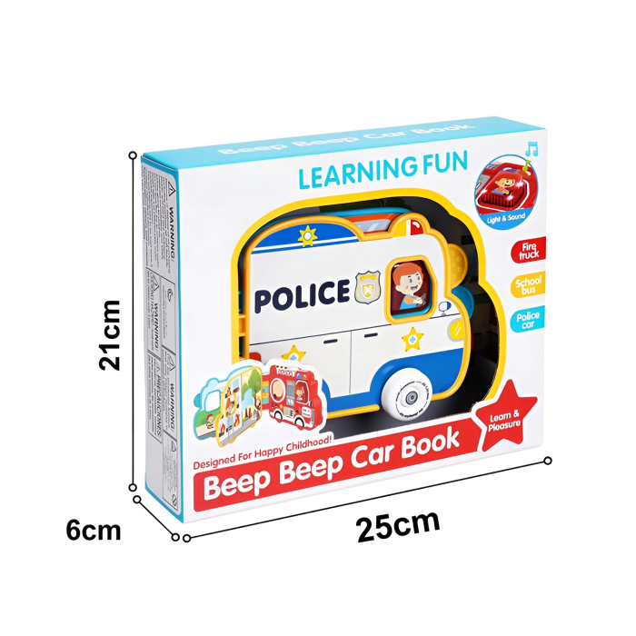 Carte Interactivă „Beep Beep” în Formă de Mașinuță – Lumină și Sunet, Vehicule de Salvare (Poliție / Pompieri) | Jucărie Educațională pentru Copii [4]