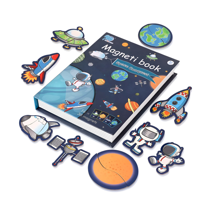 Carte Magnetică Educațională pentru Copii – Magneti Book Spațiu Cosmic | Joc Montessori cu 38 Magneți, Astronauți, Planete și Rachete [3]