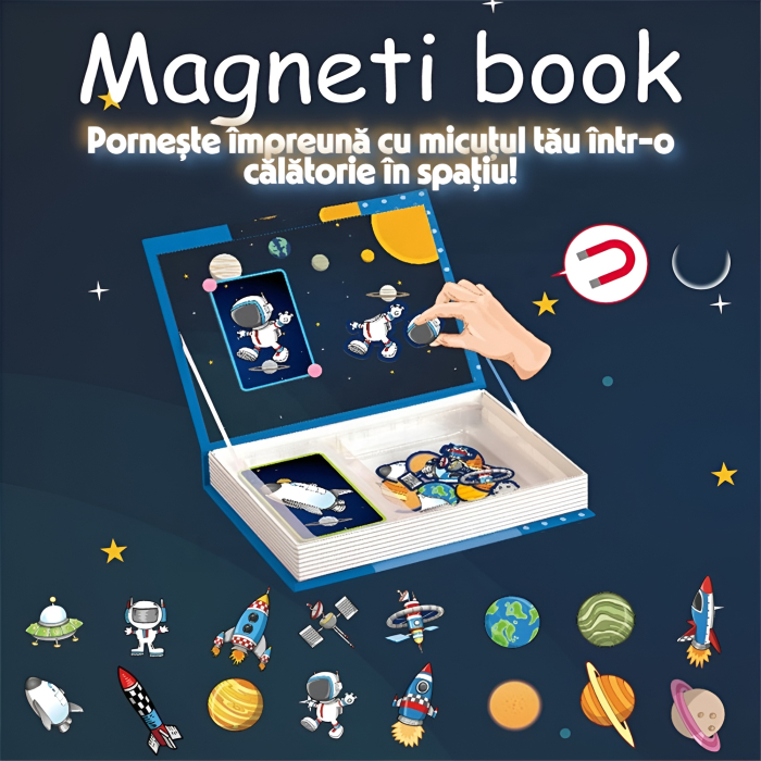 Carte Magnetică Educațională pentru Copii – Magneti Book Spațiu Cosmic | Joc Montessori cu 38 Magneți, Astronauți, Planete și Rachete [2]