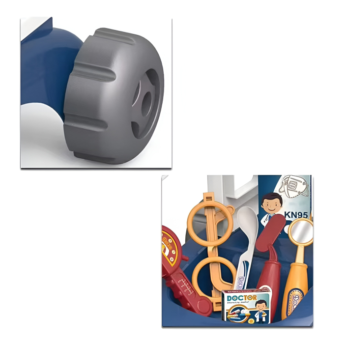 Cărucior Doctor pentru Copii cu Accesorii Medicale Interactive, Joc de Rol Educativ, Set Complet cu Ecran, Sunete și Roți, albastru, 3+ ani [3]