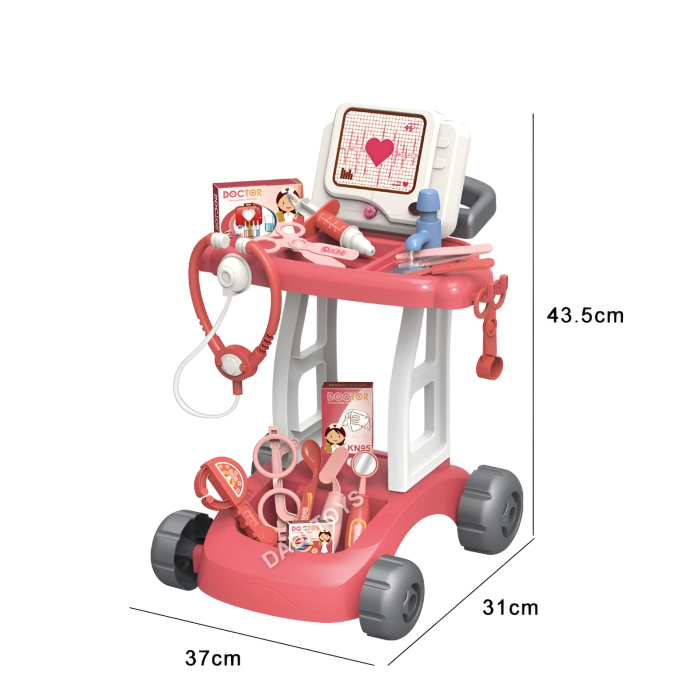 Cărucior Doctor pentru Copii cu Accesorii Medicale Interactive, Joc de Rol Educativ, Set Complet cu Ecran, Sunete și Roți, roz, 3+ ani [5]