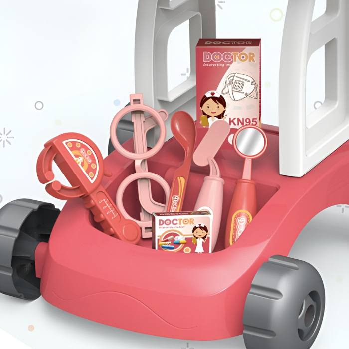Cărucior Doctor pentru Copii cu Accesorii Medicale Interactive, Joc de Rol Educativ, Set Complet cu Ecran, Sunete și Roți, roz, 3+ ani [2]