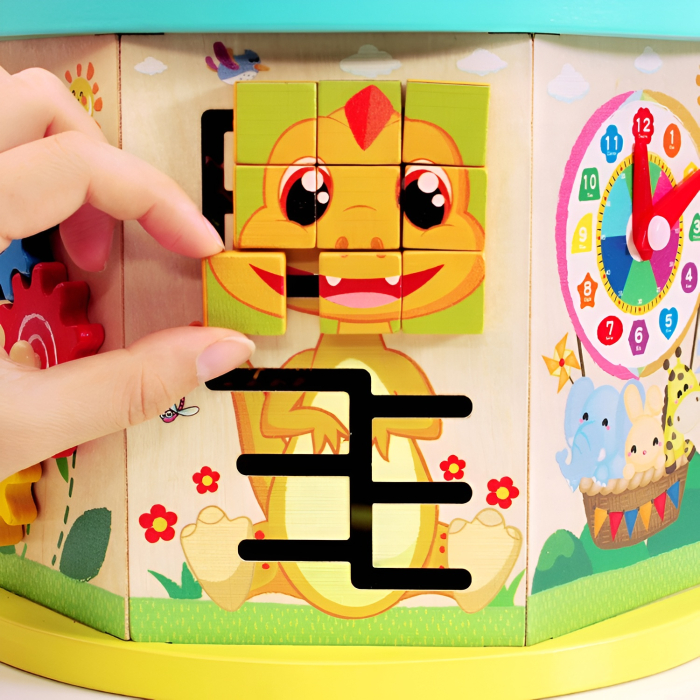 Centru de Activități Montessori 8-în-1 din Lemn – Labirint cu Bile, Puzzle, Pescuit Magnetic, Ceas, Rotițe, Mașinuțe și Jocuri Educaționale | 31 cm [3]