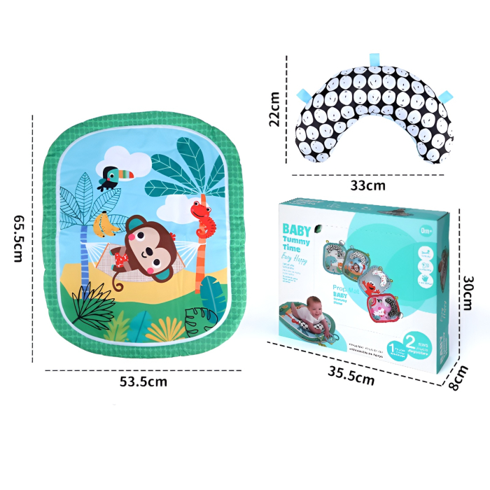 Covoraș Educațional „Tummy Time” pentru Bebeluși cu Pernă de Susținere – 0+ luni, Design Junglă, 65.5×53.5 cm [5]