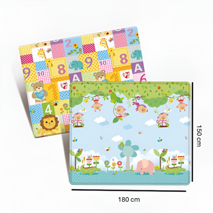 Covoraș Joacă Reversibil 180×150 cm – Animăluțe & Numere | Saltea Bebe Groasă XPE, Antiderapantă, Colorată și Educațională [3]