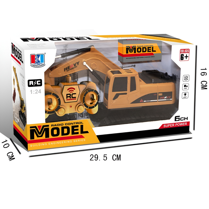 Excavator RC 1:24 Heavy Duty – Telecomandă 6CH, Lumini, Mișcare Realistă, Jucărie Construcții pentru Copii 6+ [5]
