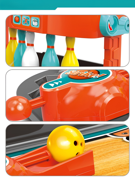 Joc Bowling de Masă pentru Copii – Pistă Interactivă cu Lansator, Popice și Bile, 60 cm, Joc de Îndemânare, 3+ ani [6]