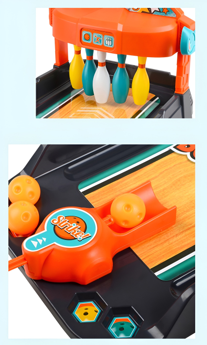 Joc Bowling de Masă pentru Copii – Pistă Interactivă cu Lansator, Popice și Bile, 60 cm, Joc de Îndemânare, 3+ ani [3]