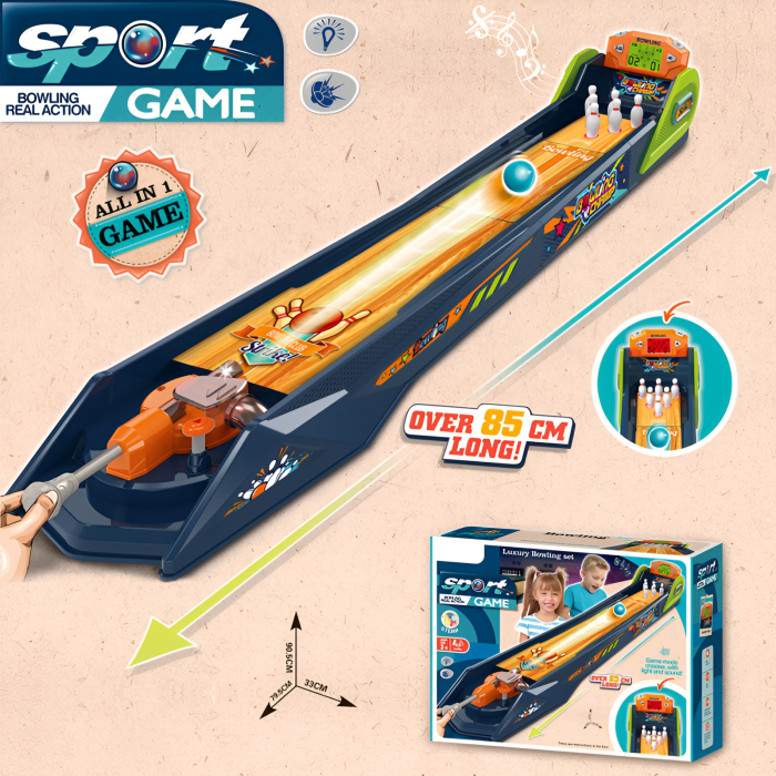 Joc Bowling Interactiv pentru Copii – Pista Mare 85 cm cu Lansator, Pinuri și Scor Electronic, Distracție Realistă, 3+ ani [1]