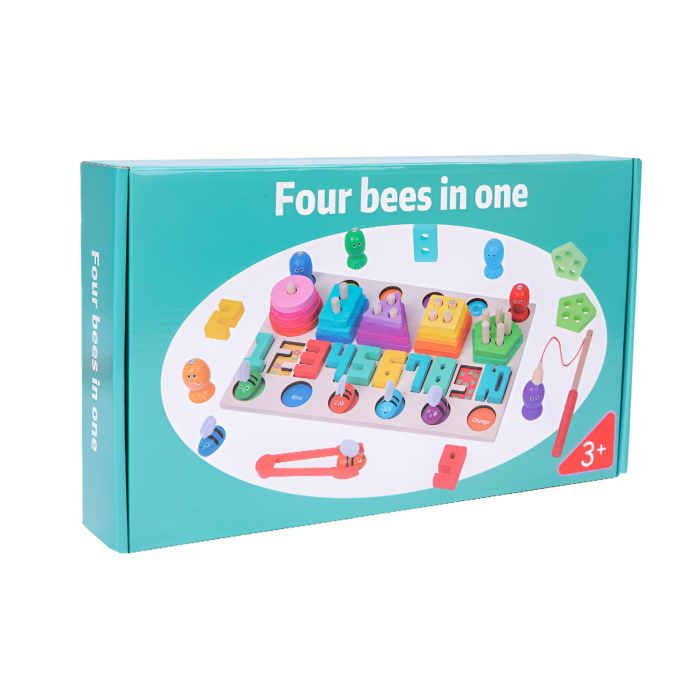 Joc Educativ Montessori 4-în-1 din Lemn – Sortare Culori, Forme, Numere și Albine Magnetice, 3+ [6]