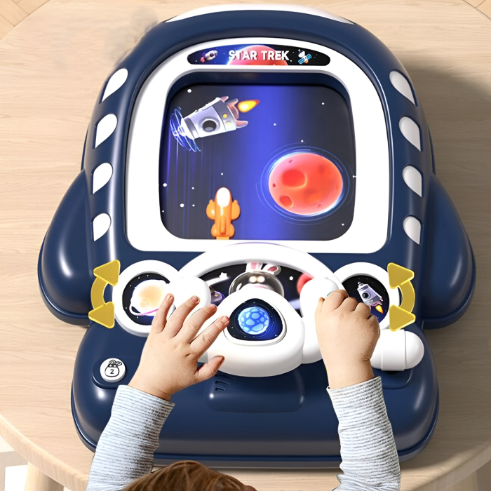 Joc electronic de curse pentru copii – Consolă interactivă cu volan, ecran animat și obstacole, pentru copii 3+ ani, albastru [2]