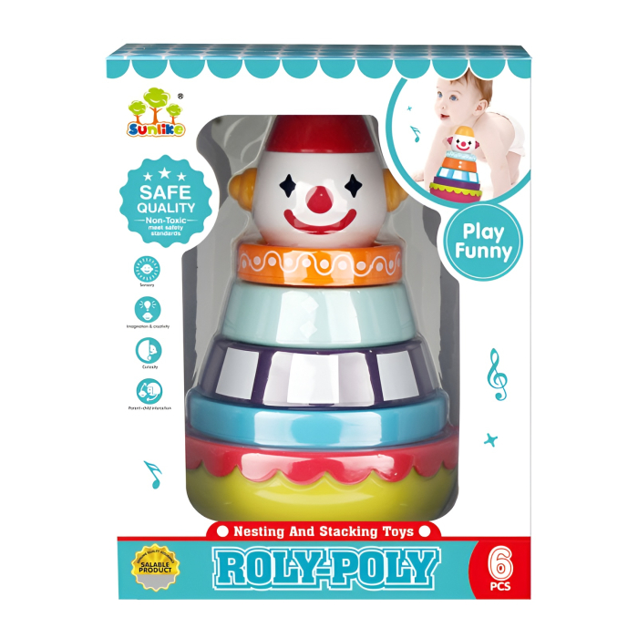 Jucărie Educativă Roly-Poly pentru Bebeluși – Turn de Stivuire cu Clovn, Piese Colorate, Dezvoltare Motrică, +6 Luni [3]