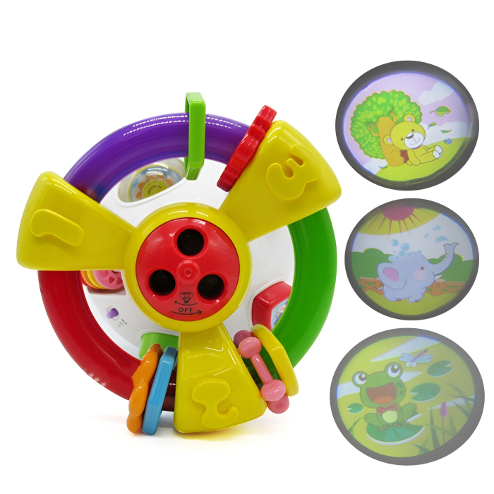 Jucărie Interactivă 2-în-1 cu Proiecție și Muzică – Volan Rotativ, Lumini, Sunete, Activități Sensoriale, 12+ luni [3]