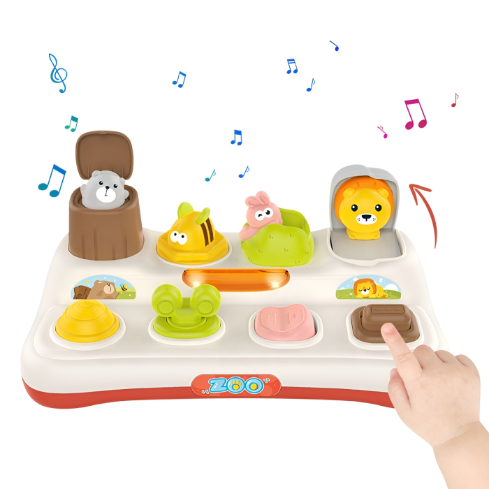 Jucărie Interactivă Pop-Up Zoo – Animăluțe Ascunse, Apasă/Împinge/Rotesc | Jucărie Educativă Bebe 1–3 Ani [1]