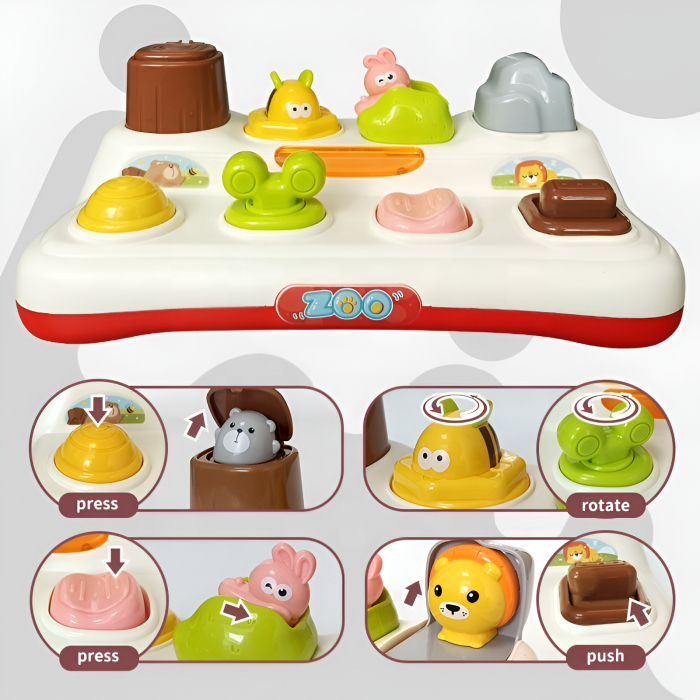 Jucărie Interactivă Pop-Up Zoo – Animăluțe Ascunse, Apasă/Împinge/Rotesc | Jucărie Educativă Bebe 1–3 Ani [2]
