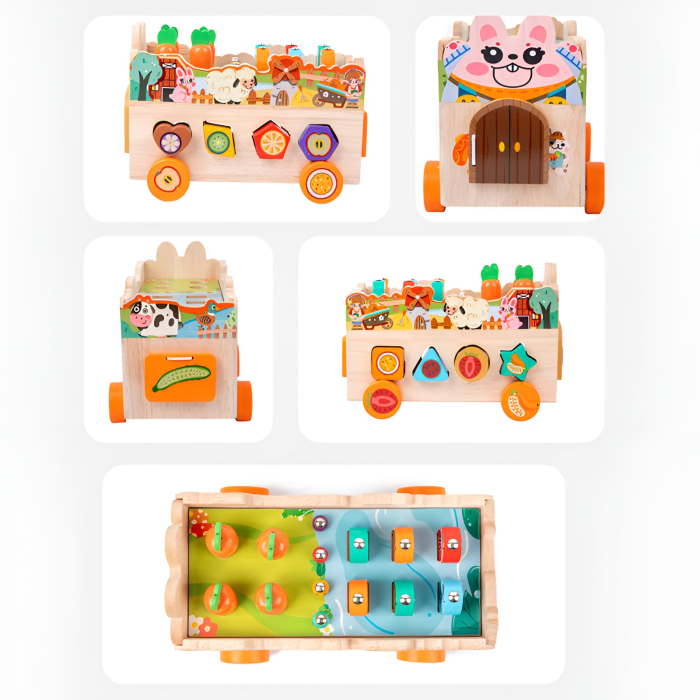 Jucărie Montessori Ferma Inteligentă din Lemn – Sortare Forme, Pescuit Magnetic, Legume, Animăluțe și Activități 6-în-1 [4]