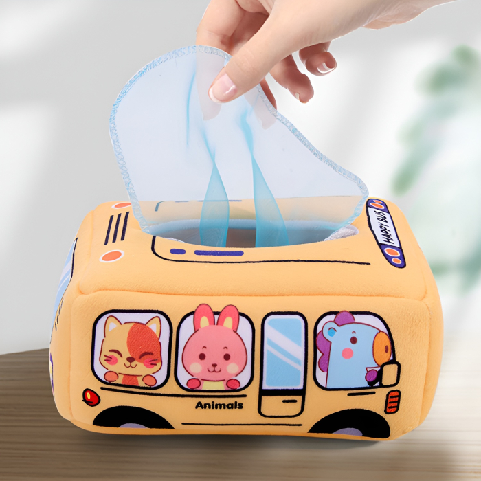 Jucărie Senzorială pentru Bebeluși – Cutie cu Șervețele Textile Colorate, Soft, 0+ Luni [3]