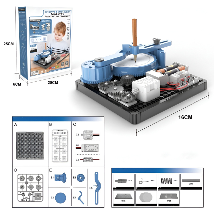 Kit STEM aparat mecanic de desenat electric – jucărie educativă DIY cu roți dințate și circuite pentru copii creativi, 6 ani+ [4]
