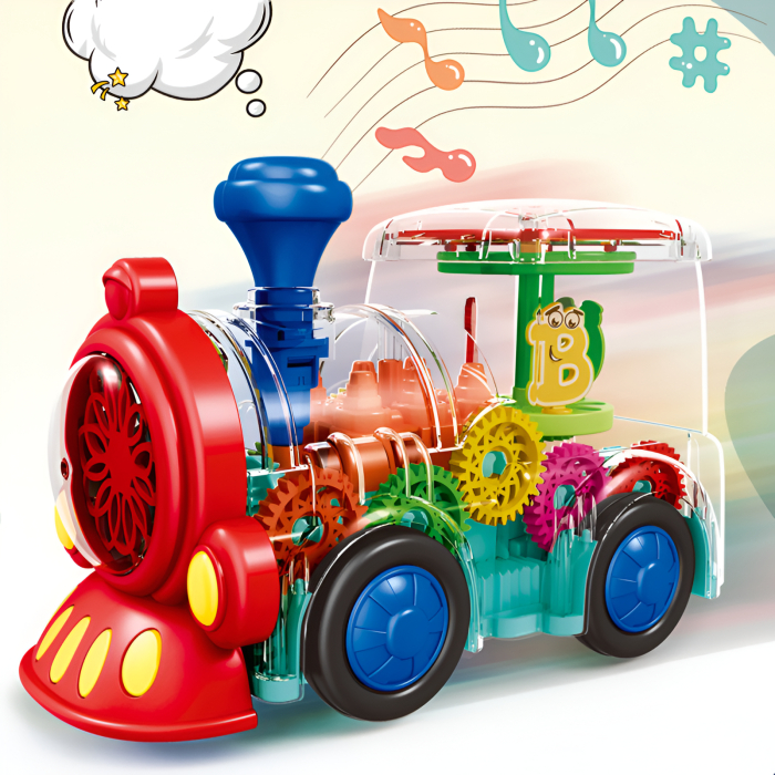 Locomotivă Interactivă cu Lumini și Angrenaje Vizibile – Gear Train 3D, Muzică, Mișcare, Jucărie Educațională pentru Copii 3+ [2]