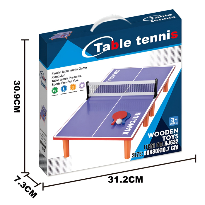 Masă de tenis de masă pentru copii – Joc ping pong mini din lemn, cu palete și fileu, 2 jucători, 60 cm, 5+ ani [3]