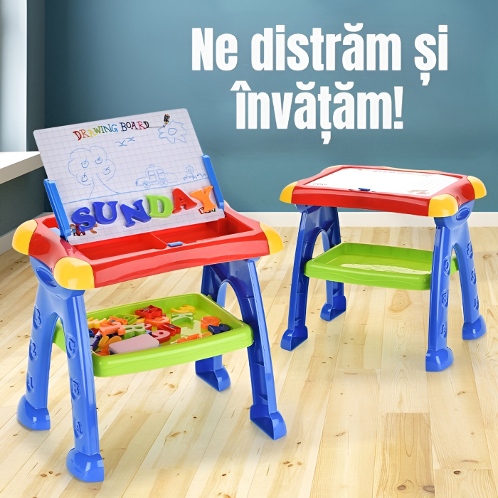 Masă educativă magnetică 3 în 1 pentru copii – tablă de scris și desen, litere și cifre magnetice, poziție reglabilă, joc educativ interactiv pentru învățare prin joacă [2]