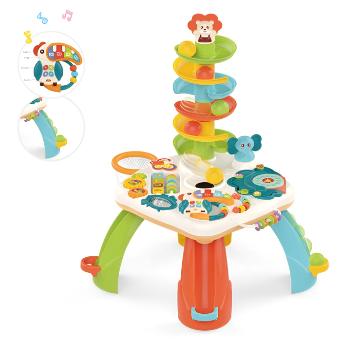 Masă Interactivă 8 în 1 pentru Bebeluși – Turn Cu Bile, Pian, Activități Sensoriale și Lumini, 75 cm [1]
