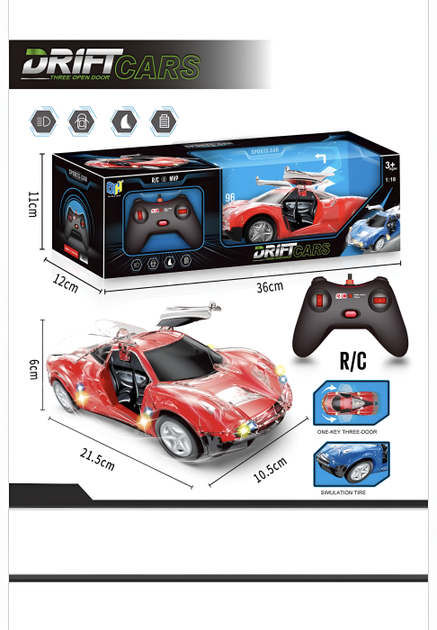Mașină cu Telecomandă Drift Cars 1:18 – Uși Care se Deschid, Lumini LED, Drift & Control RC | Jucărie Sport pentru Copii [1]