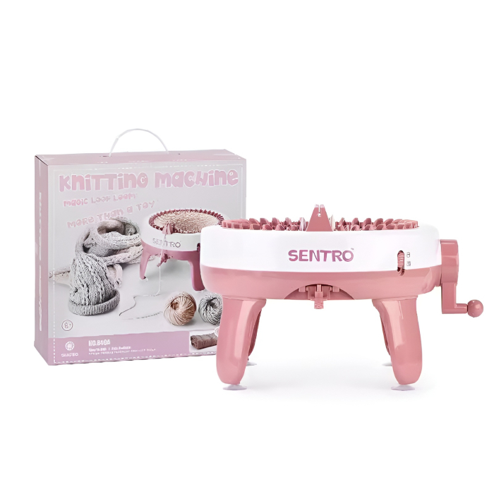 Mașină de Tricotat Sentro pentru Copii – Knitting Machine 40 Ace, Jucărie Creativă pentru Fete, Căciuli & Eșarfe, Roz [1]
