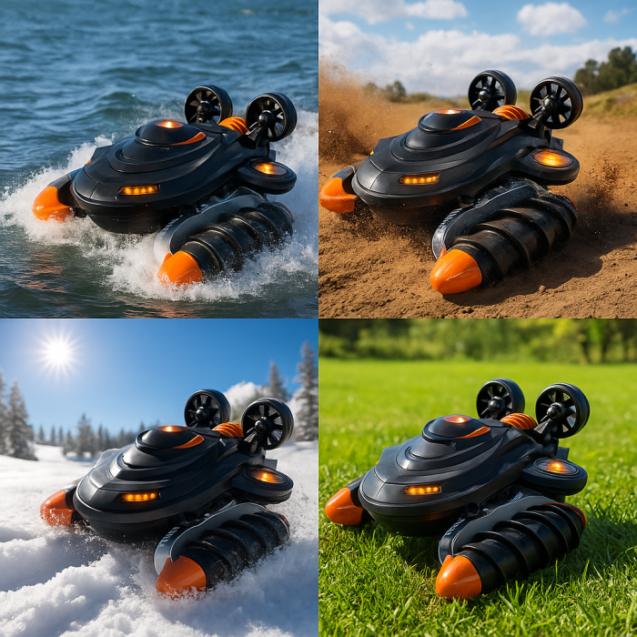 Mașinuță Amfibie X-Treme RC 4x4 – Vehicul cu telecomandă 2.4GHz, rezistent la apă, zăpadă și teren accidentat, rotire 360°, baterie reîncărcabilă, jucărie off-road pentru copii 3+ ani [1]