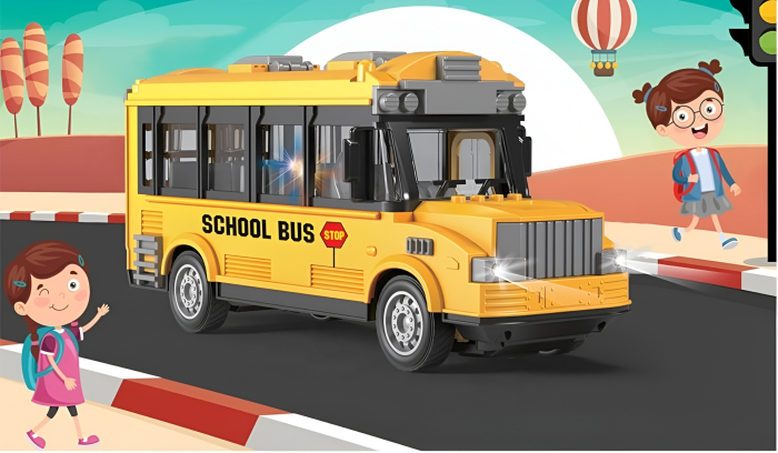 Mașinuță cu telecomandă pentru copii – model Ambulanță sau Autobuz Școlar, lumini LED, control în 4 direcții, uși funcționale, scară 1:30 [11]