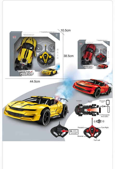 Mașinuță RC Speed Phantom – Efect Abur Real, 2.4GHz, Baterie Reîncărcabilă, Faruri LED, 44.5 cm [2]