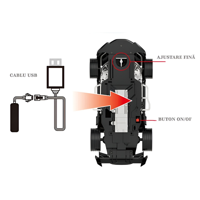 Mașinuță RC Speed Phantom, Telecomandă 2.4GHz, Faruri LED, Încărcare USB– Mașină Sport Cu Telecomandă pentru Copii [3]