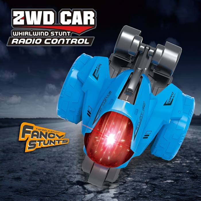 Mașinuță RC Stunt Car 2-in-1, Dublă Față, 360° Rotation, Lumini LED – Model Albastru/Roșu [2]