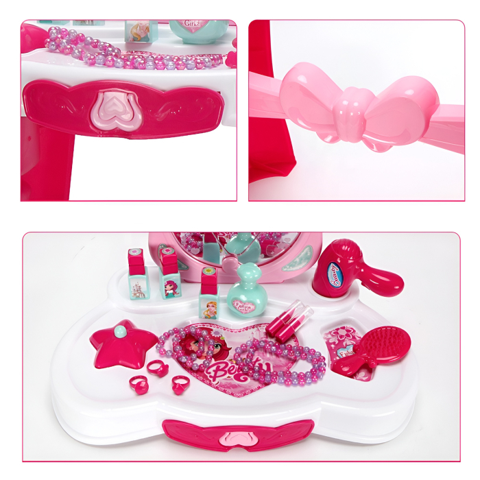 Măsuță de toaletă pentru copii cu oglindă magică, lumini și sunete – Set de frumusețe, roz, 3+ ani [4]