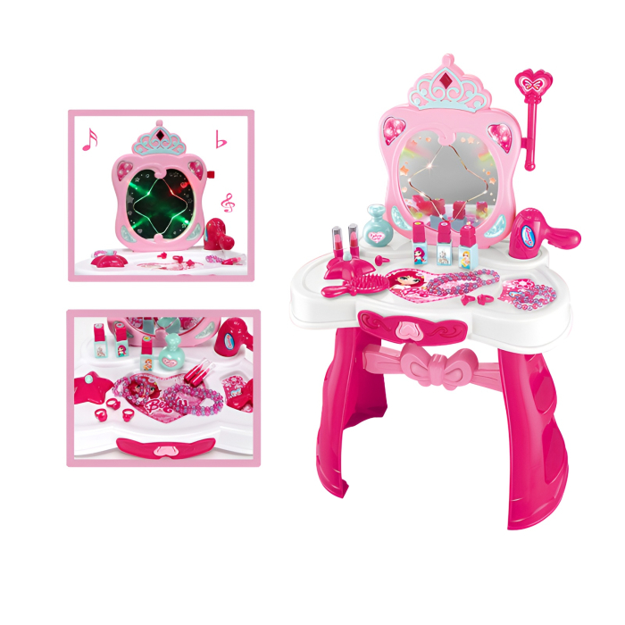 Măsuță de toaletă pentru copii cu oglindă magică, lumini și sunete – Set de frumusețe, roz, 3+ ani [2]