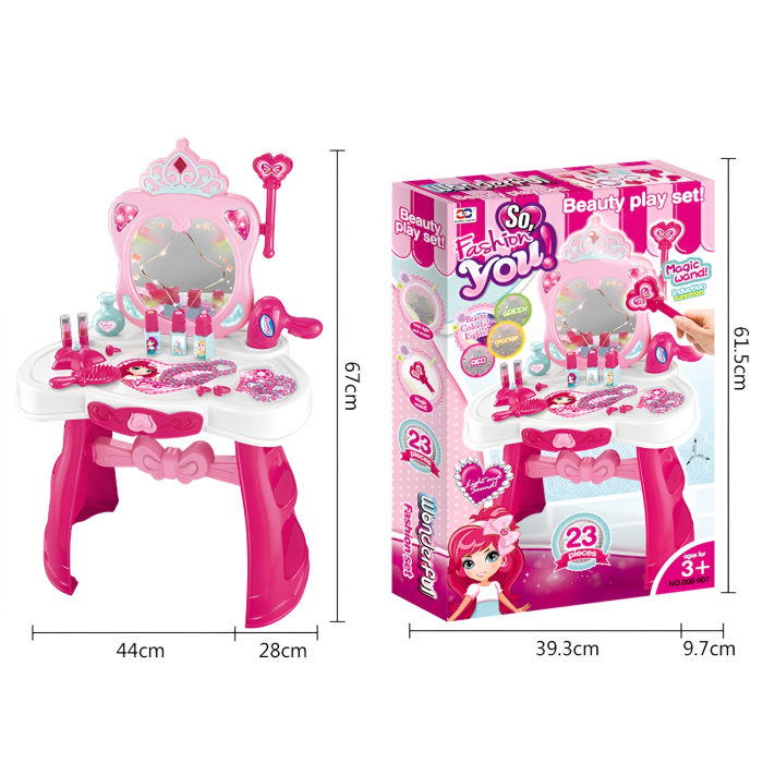 Măsuță de toaletă pentru copii cu oglindă magică, lumini și sunete – Set de frumusețe, roz, 3+ ani [5]