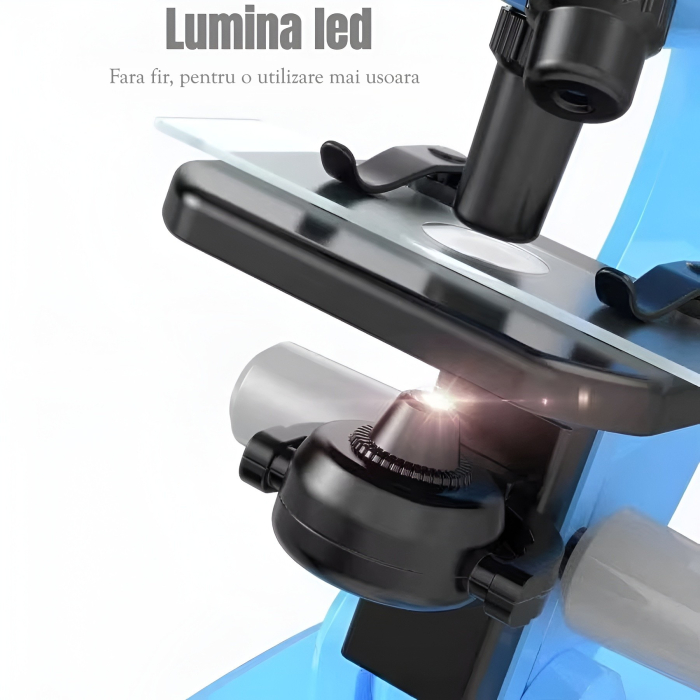 Microscop educativ pentru copii, set complet cu accesorii, mărire 100x-400x-1200x, iluminare LED, jucărie STEM științifică [3]