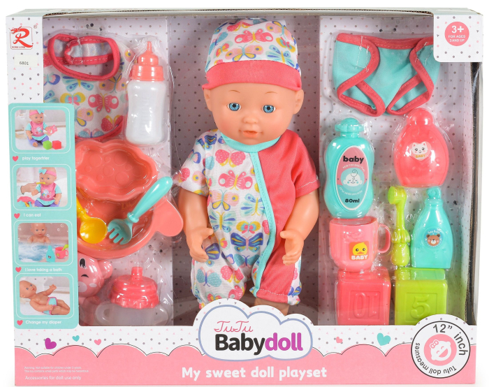 Păpușă Babydoll 31 cm – Set Hranire & Băiță, Accesorii Complete, 3+ Ani [1]