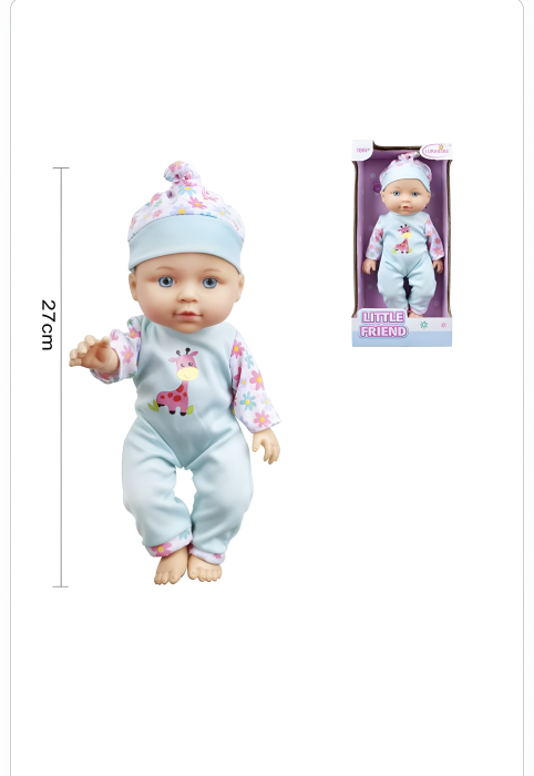 Păpușă Bebe 27 cm „Little Friend” – Păpușă Realistă cu Hăinuțe Colorate | Jucărie pentru Fetițe 18+ luni [1]
