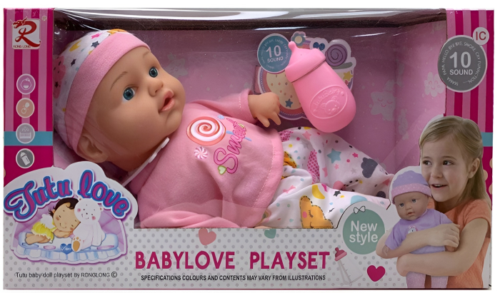 Păpușă Bebe Tutu Love 30 cm, 10 Sunete, Set Babylove Playset cu Biberon – Păpușă Interactivă pentru Copii [2]